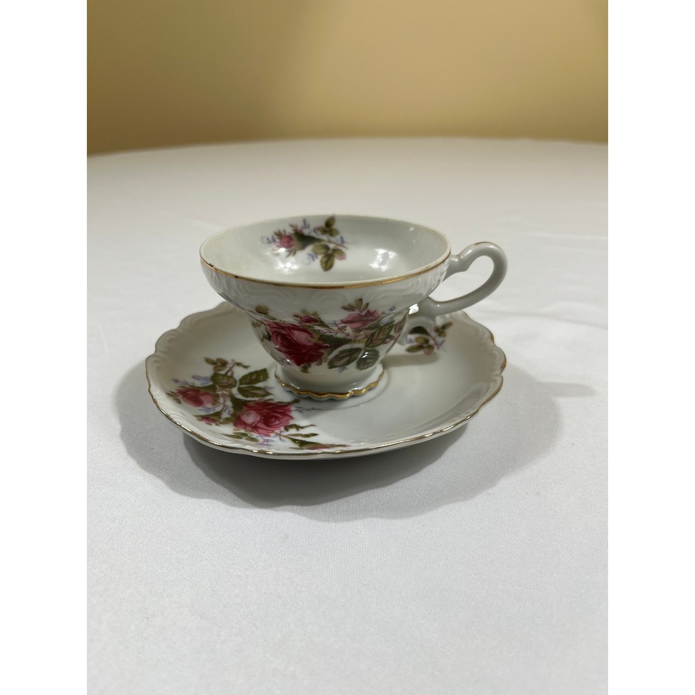 Royal Sealy China Tea Cup Saucer Set White Pink Roses Gold Trim Japan